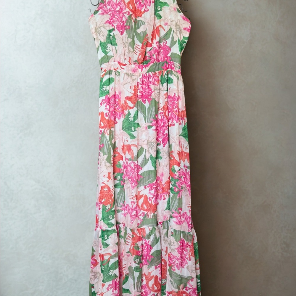 CeCe Pink and Green Floral Maxi Dress